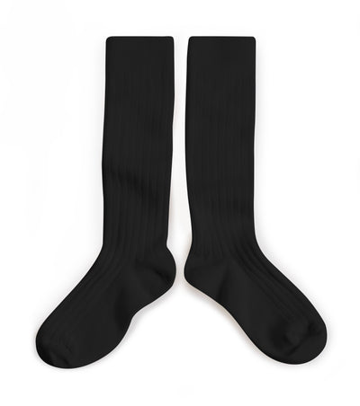 Collegien Ribbed Knee High Socks / Noir De Charbon