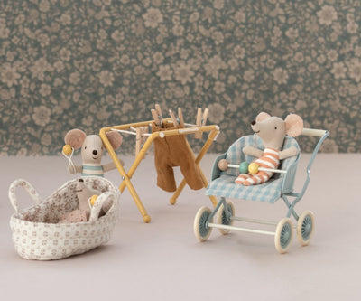 Maileg Stroller, Baby Mice - Mint (Ships In April)