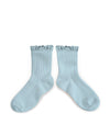 Collegien Ribbed Lace Trim Ankle Socks / Bleu De Pastel