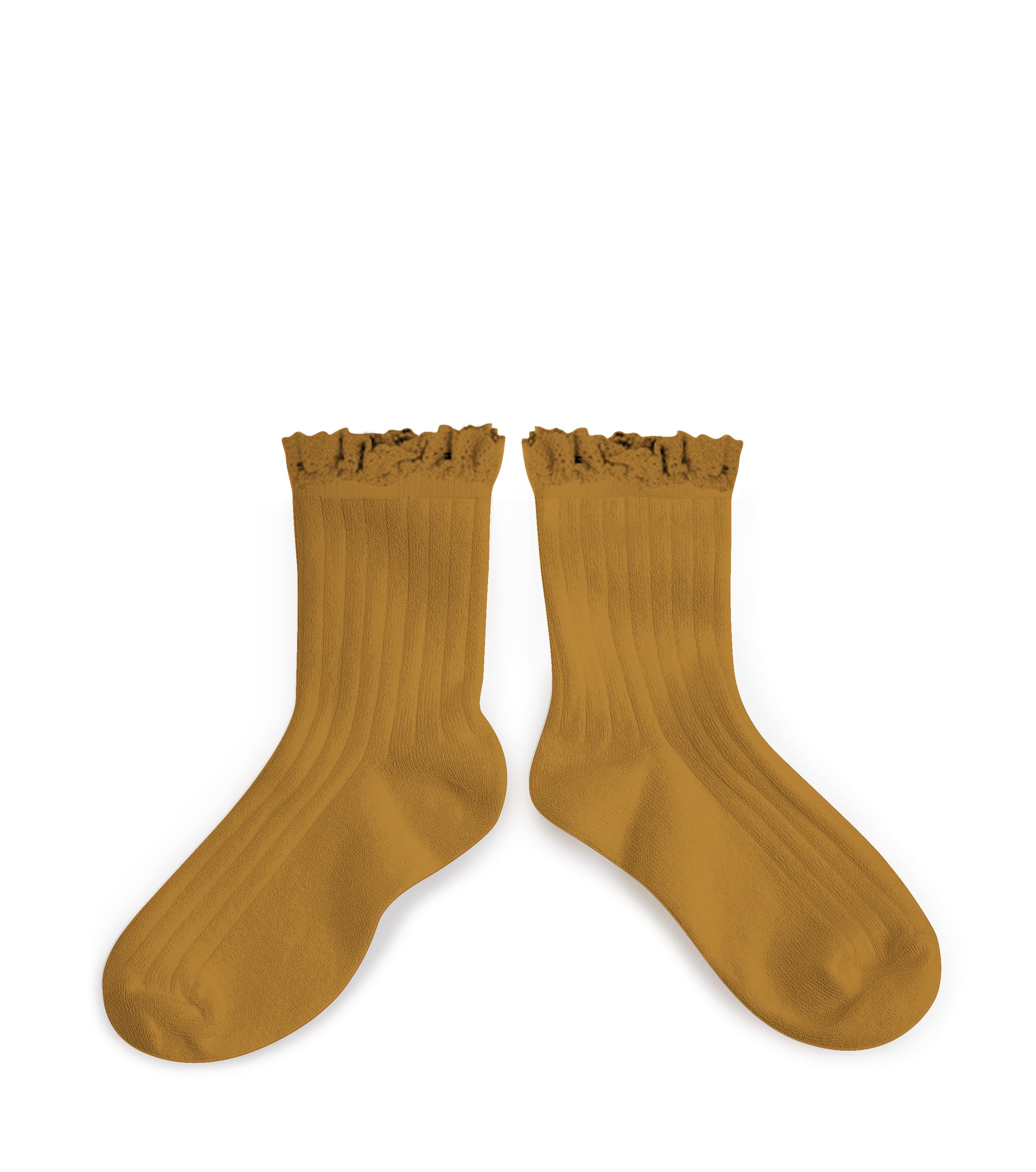 Collegien Ribbed Lace Trim Ankle Socks / Moutarde De Dijon