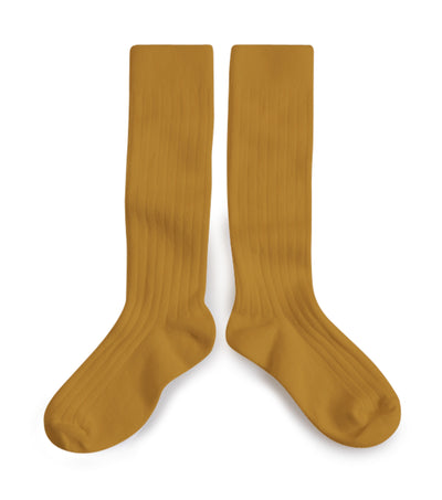 Collegien Ribbed Knee High Socks / Mustard - Le Petit Organic